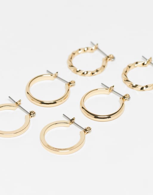ASOS DESIGN pack of 3 20mm hoop earrings in gold tone, 3 of 4