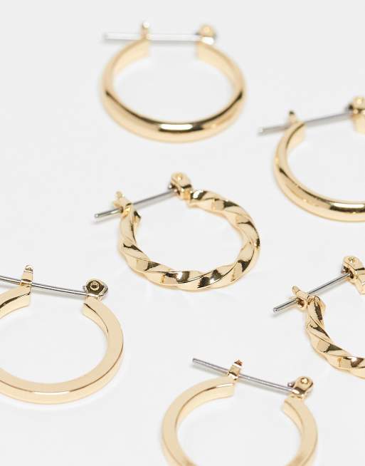 ASOS DESIGN pack of 3 20mm hoop earrings in gold tone, 4 of 4