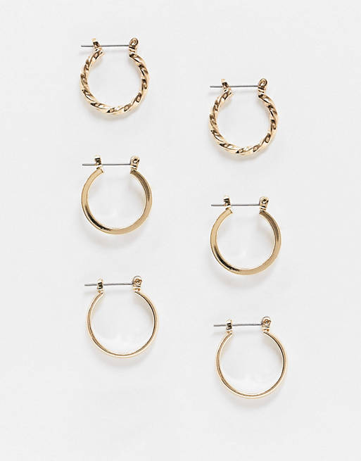 ASOS DESIGN pack of 3 20mm hoop earrings in gold