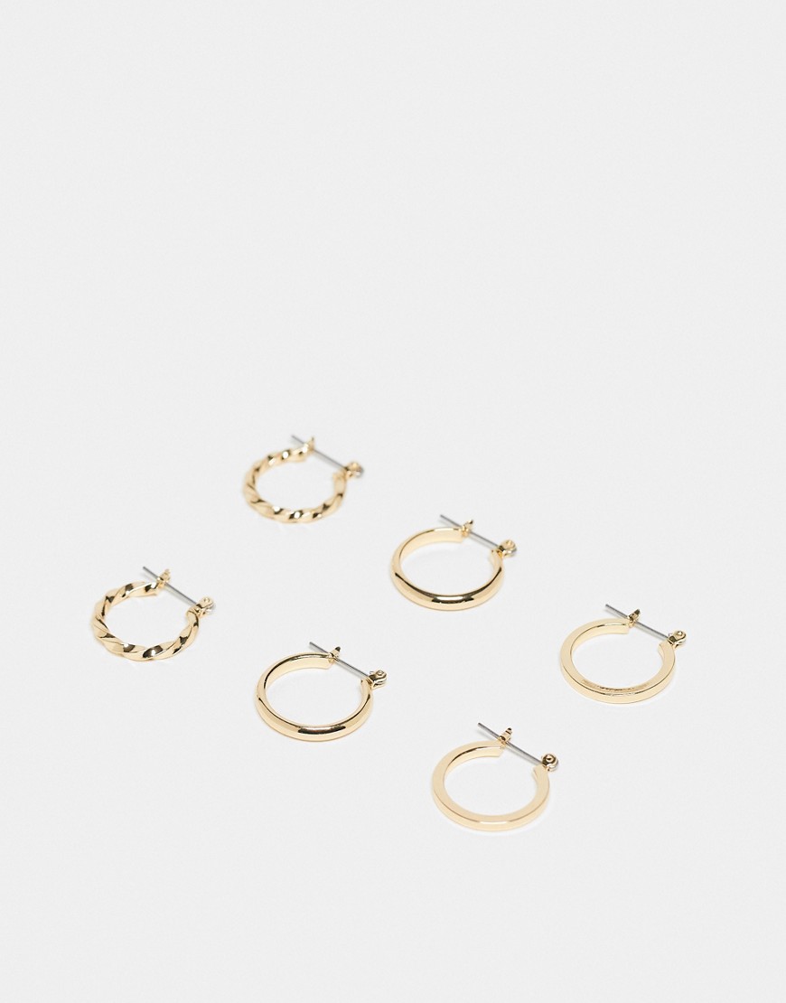 ASOS DESIGN pack of 3 20mm hoop earrings in gold