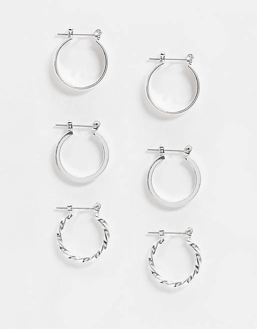ASOS DESIGN pack of 3 20mm hoop earrings in silver