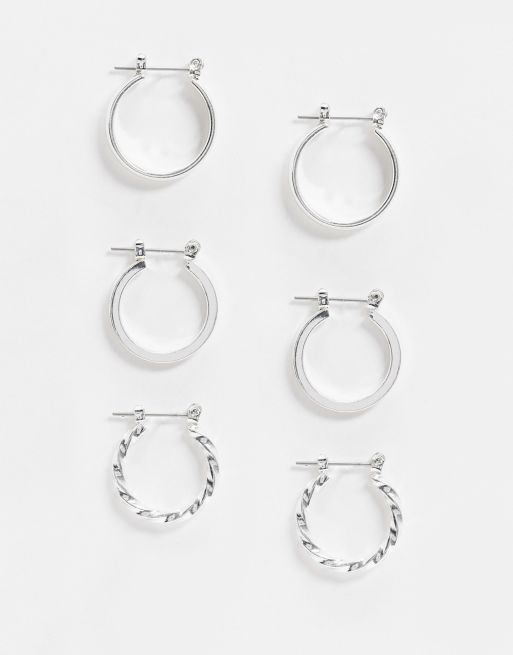 ASOS DESIGN pack of 3 20mm hoop earrings in silver ASOS