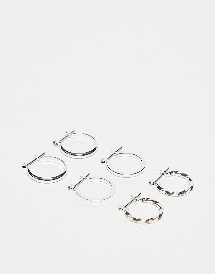 ASOS DESIGN pack of 3 20mm hoop earrings in silver