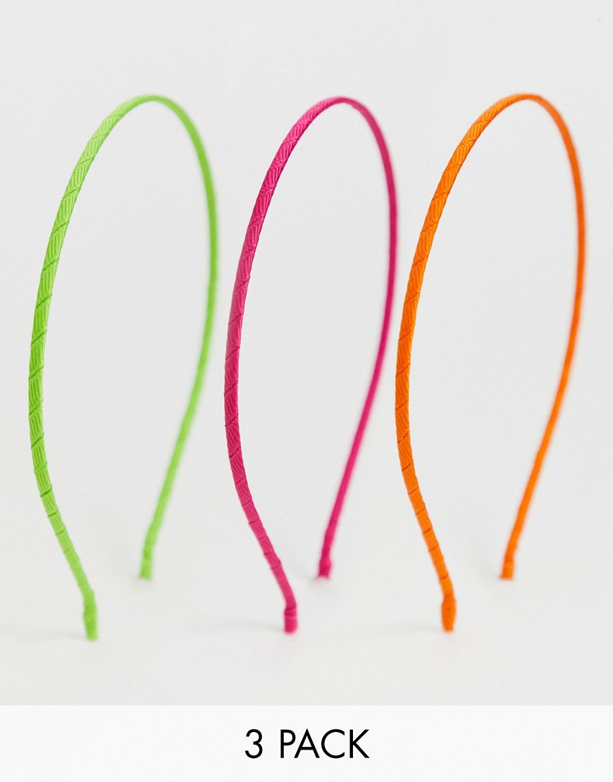 ASOS DESIGN pack of 3 alice bands in bright colour ribbon wrap design-Multi