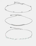 [ASOS DESIGN] ASOS DESIGN pack of 3 anklets with blue beads in silver tone-Gold No Size Gold