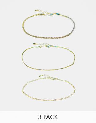 FhyzicsShops DESIGN pack of 3 anklets with mixed chain design in silver tone