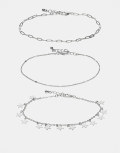 [ASOS DESIGN] ASOS DESIGN pack of 3 anklets with star charms in silver tone No Size Silver