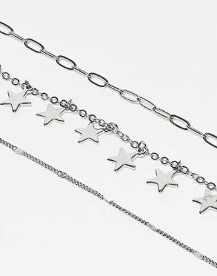 Asos Design Pack Of 3 Anklets With Star Charms