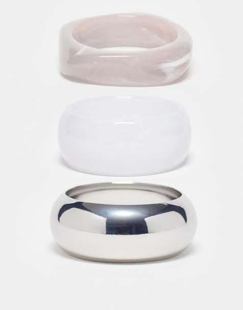 ASOS DESIGN pack of 3 bangle bracelets in resin and metal in silver tone - view 1