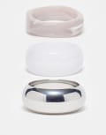[ASOS DESIGN] ASOS DESIGN pack of 3 bangle bracelets in resin and metal in silver tone No Size silver