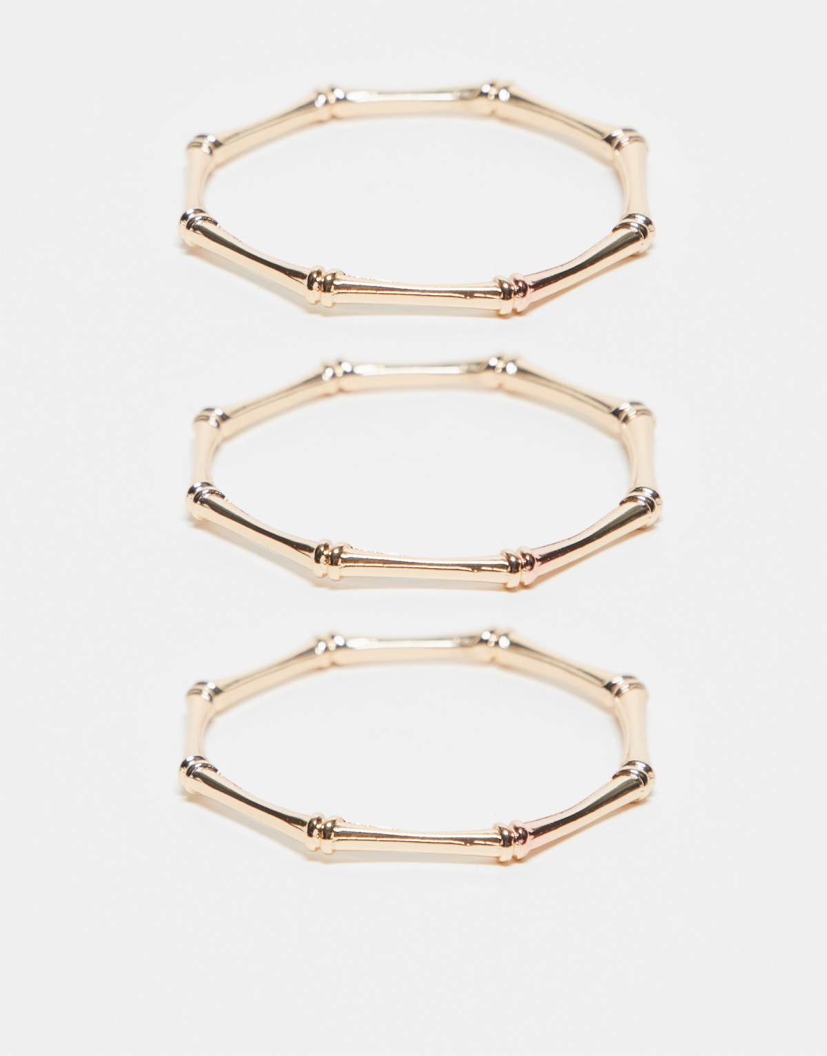 ASOS DESIGN pack of 3 bangle bracelets with bamboo detail in gold tone