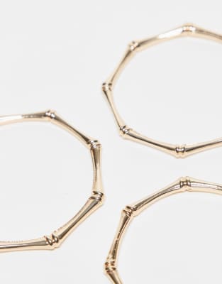 Asos Design Pack Of 3 Bangle Bracelets With Bamboo Detail In Gold