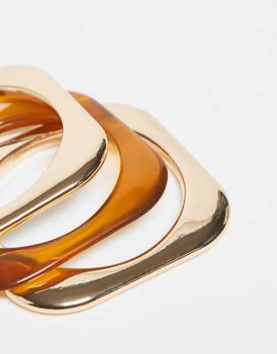 Asos Design Pack Of 3 Bangles In Gold