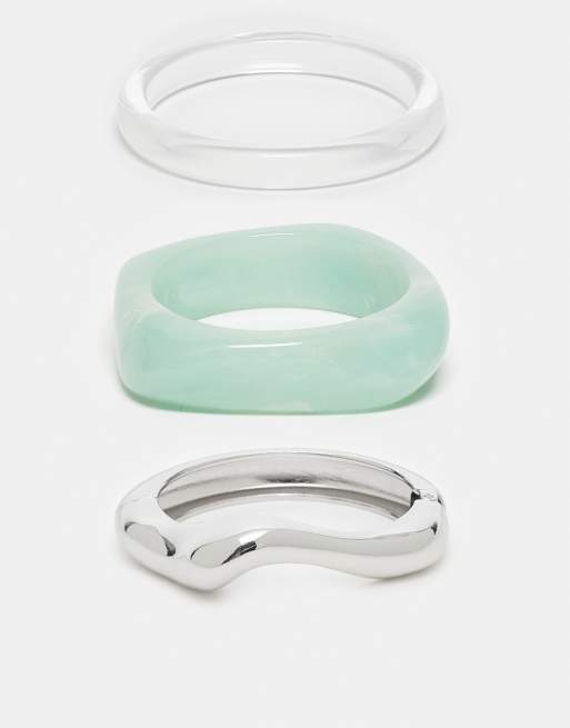 ASOS DESIGN pack of 3 bangles in mixed resin and silver tone