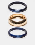 [ASOS DESIGN] ASOS DESIGN pack of 3 bangles with dark blue resin detail in gold tone No Size Gold