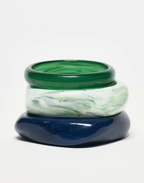 ASOS DESIGN pack of 3 bangles with resin neutral design - view 1