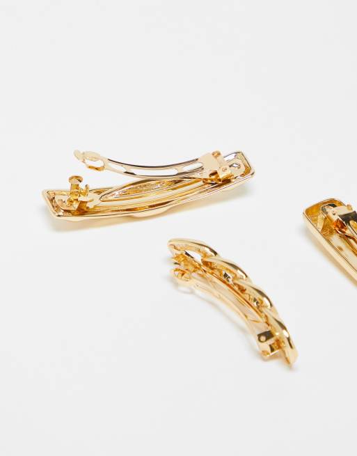 ASOS DESIGN pack of 3 barrette hair clips in gold tone | ASOS display picture 1
