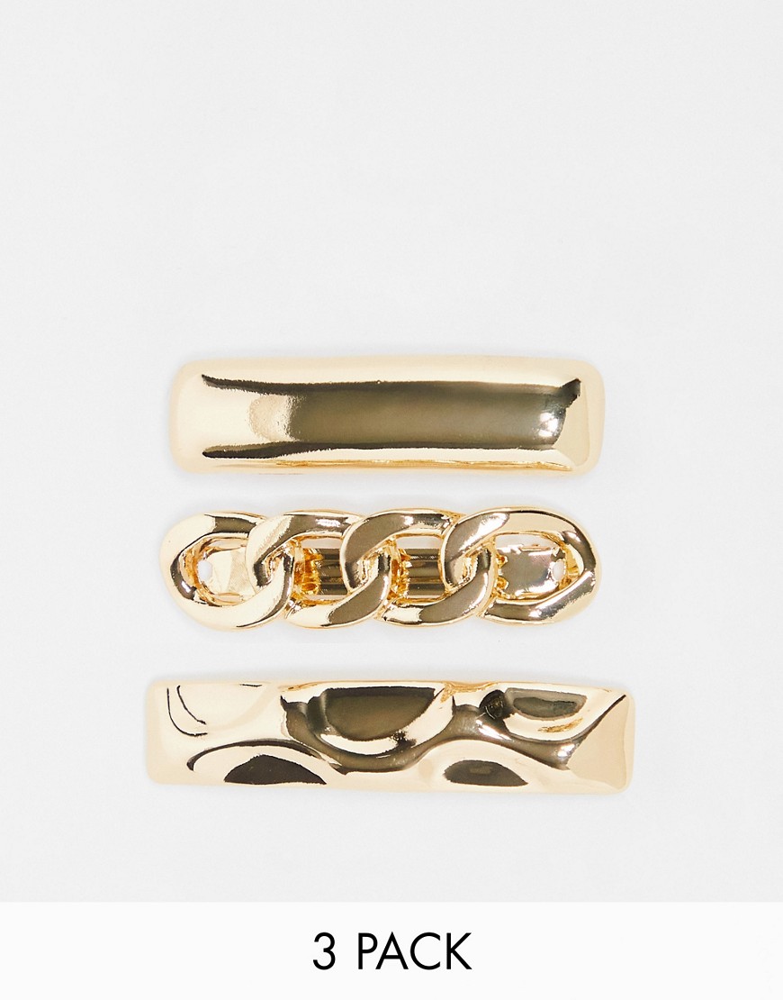 ASOS DESIGN pack of 3 beret hair clips in gold tone