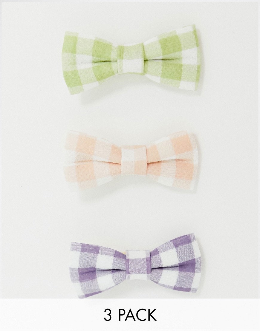 ASOS DESIGN pack of 3 bow hair clips in gingham prints-Multi