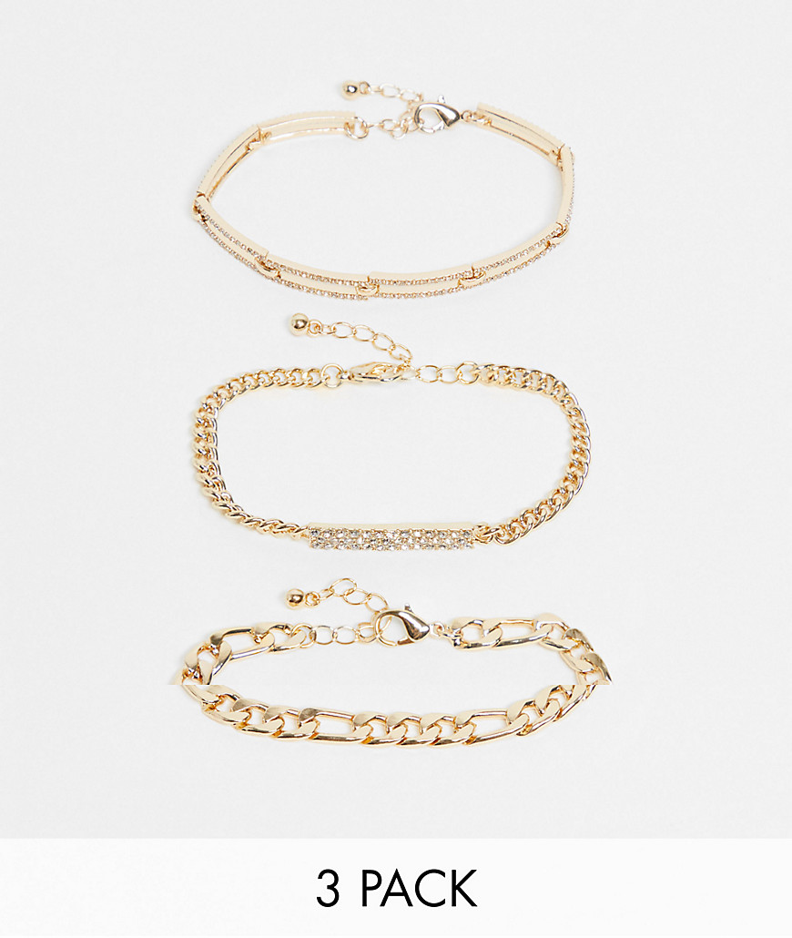 ASOS DESIGN pack of 3 bracelets in gold tone