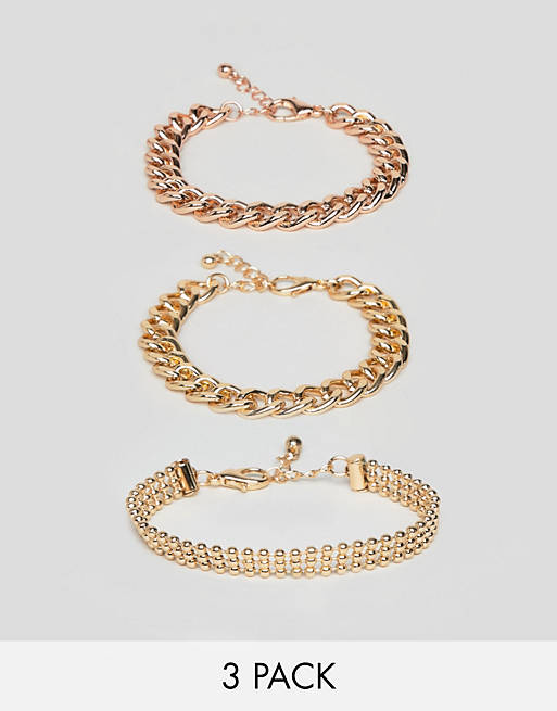 ASOS DESIGN pack of 3 bracelets in mixed size chain design