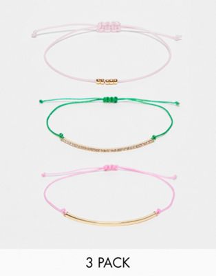 ASOS DESIGN pack of 3 bracelets with bar and ball detail in gold tone
