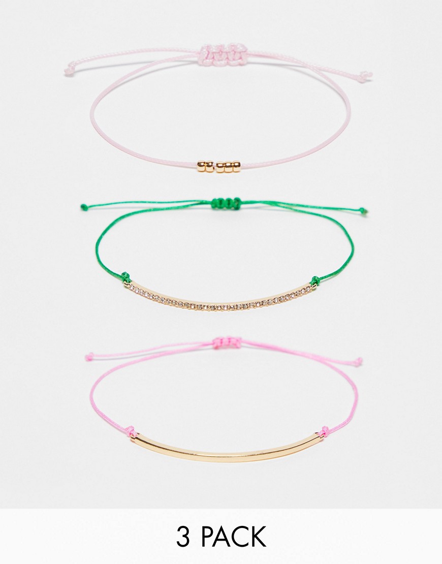 ASOS DESIGN pack of 3 bracelets with bar and ball detail in gold tone-Multi