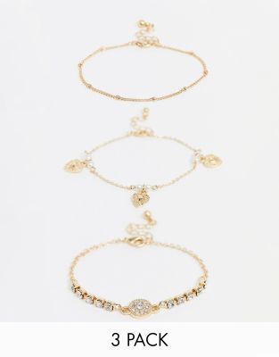 ASOS DESIGN - Set van 3 armbanden met muntjes in goudkleur Goud