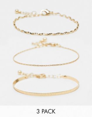 ASOS DESIGN pack of 3 bracelets with mixed chains in gold tone - ASOS Price Checker