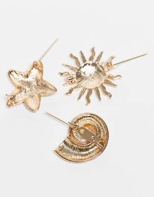 Asos Design Pack Of 3 Brooches