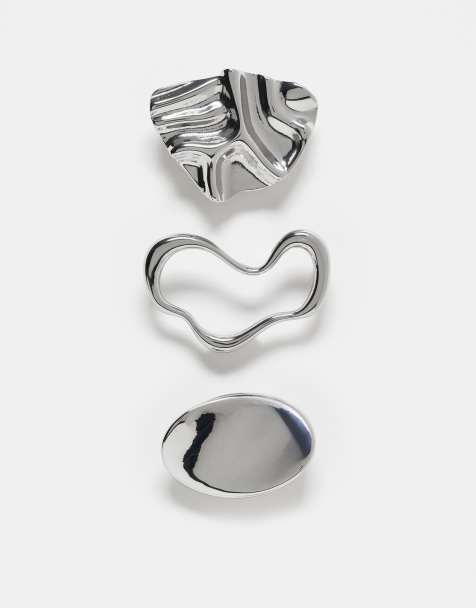 ASOS DESIGN pack of 3 brooches with molten designs in silver tone - view 1