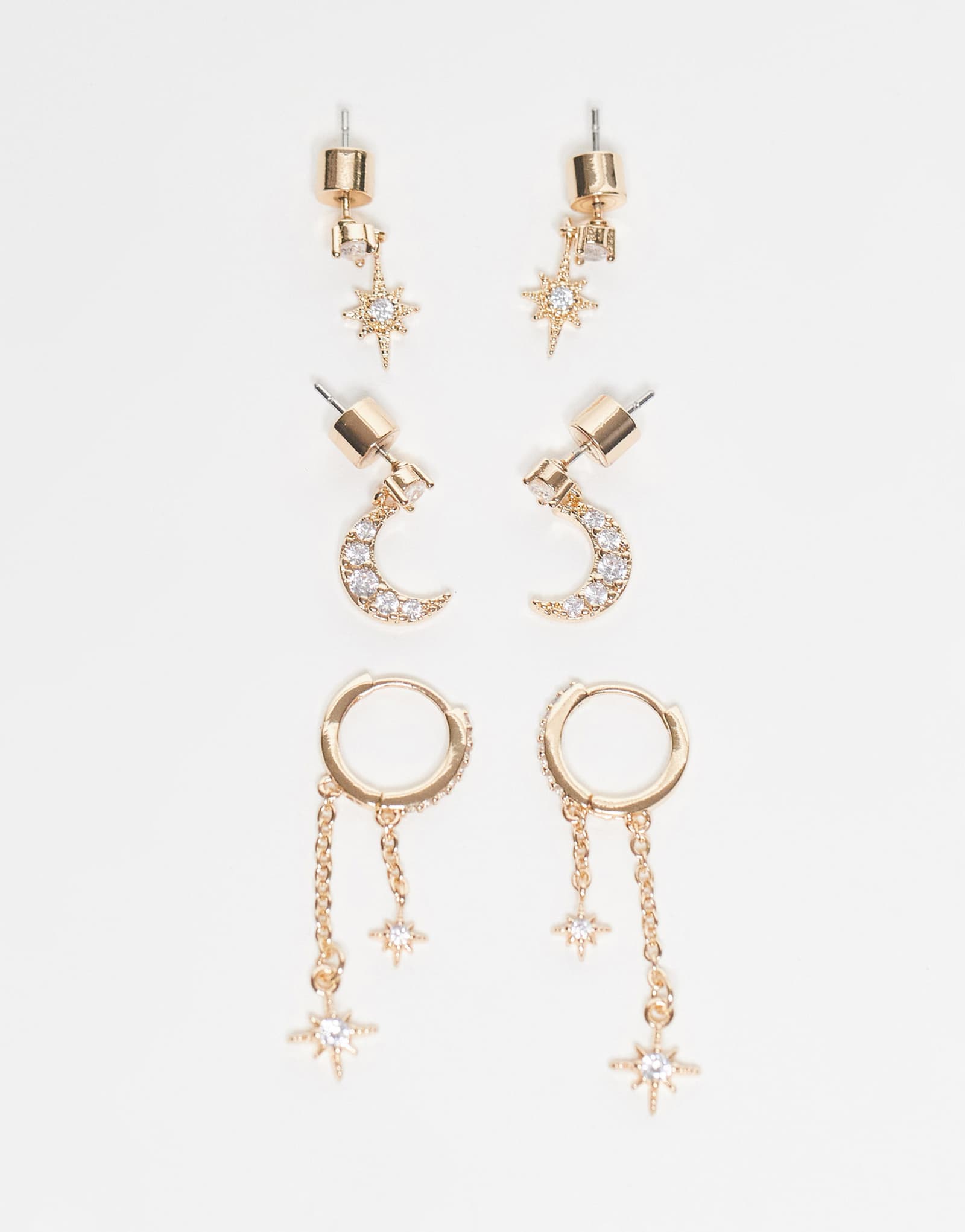 ДИЗАЙНЕРСКАЯ упаковка ASOS из 3-х небесных сережек с фианитами золотого цвета в подарочной упаковке