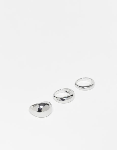 ASOS DESIGN pack of 3 chunky bubble rings in silver tone - view 1