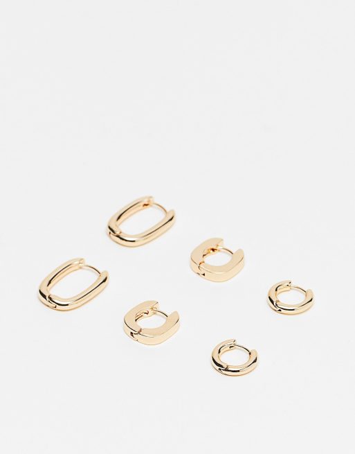 ASOS DESIGN pack of 3 clicker every day hoop earrings in gold tone