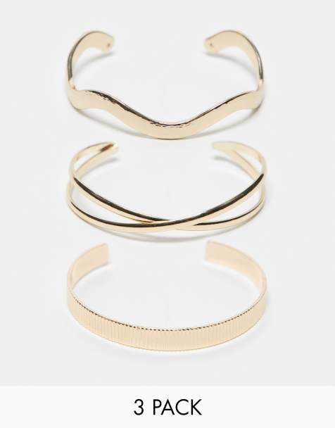 ASOS DESIGN pack of 3 cuff bracelets with mixed design in gold tone - view 1