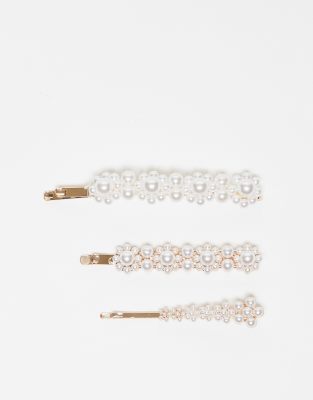 Shop ASOS DESIGN pack of 3 faux pearl hair slides Online – Trendy & Affordable Fashion
