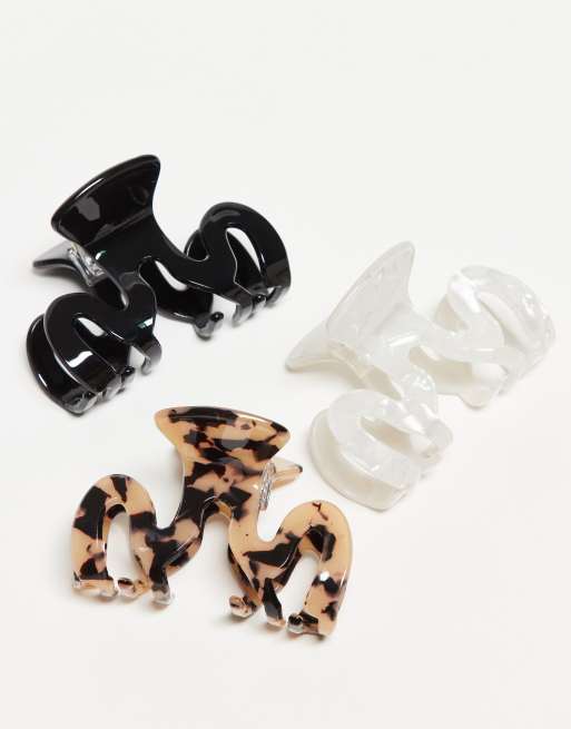 ASOS DESIGN pack of 3 hair claws in wiggle design in multi