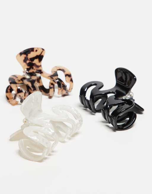 ASOS DESIGN pack of 3 hair claws in wiggle design in multi