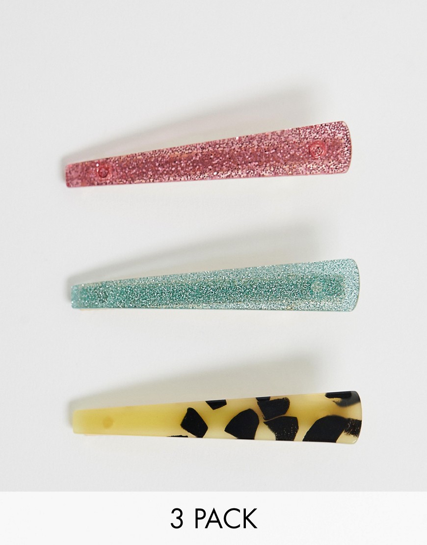 ASOS DESIGN pack of 3 hair clips in tortoiseshell and pastels-Multi