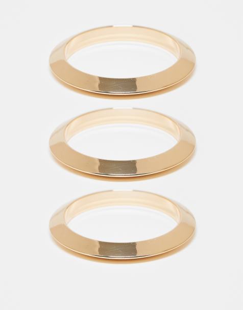 ASOS DESIGN pack of 3 hammered bangles in gold tone - view 1