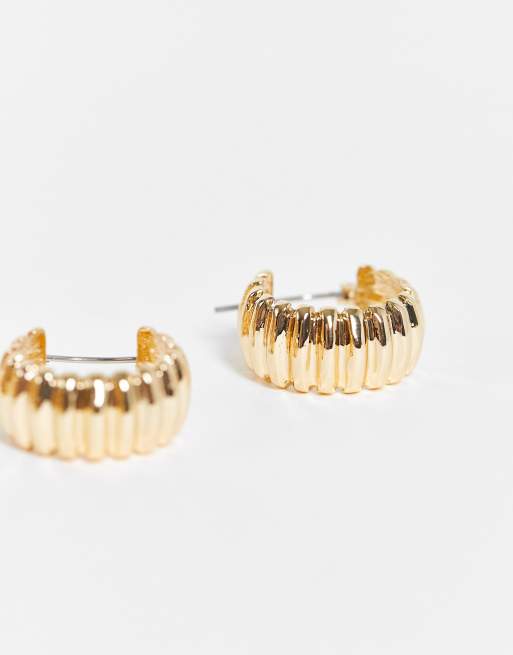 Asos Design Pack Of 3 Hoop Earrings In Double Row And Rib Designs In Gold Tone Asos