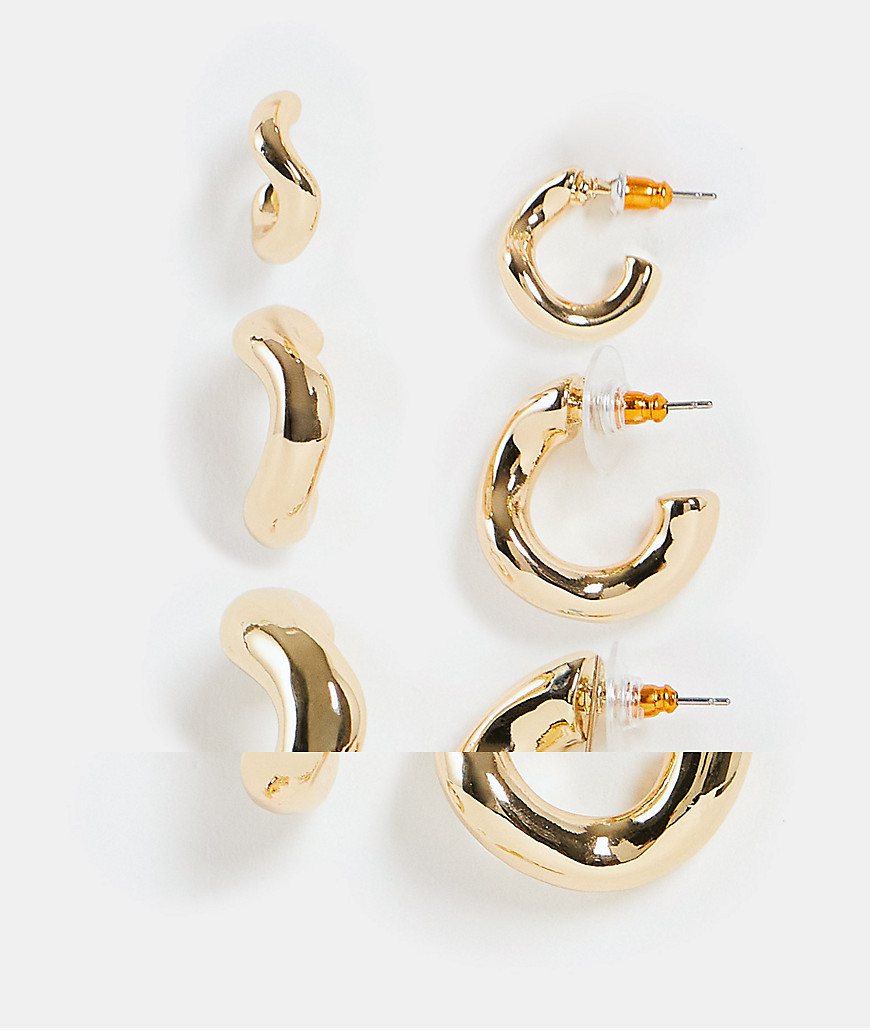 ASOS DESIGN pack of 3 hoop earrings in twist chain link design in gold tone
