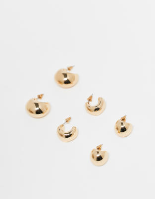 ASOS DESIGN ASOS DESIGN pack of 3 hoop earrings with mixed chubby detail in gold tone