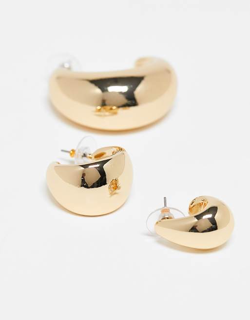 ASOS DESIGN pack of 3 hoop earrings with wide sleek design in gold tone, 3 of 4
