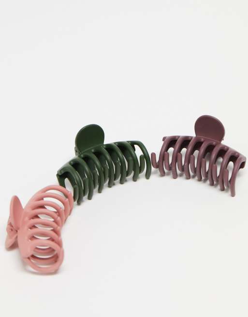 ASOS DESIGN pack of 3 mini hair claws in mixed matte colours, 2 of 4