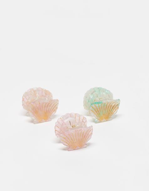 ASOS Design pack of 3 mini hair clips with shell design in multi - view 1