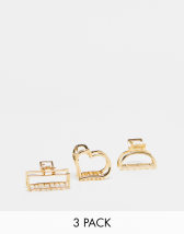 ASOS DESIGN hair claw clip with faux pearls in gold tone