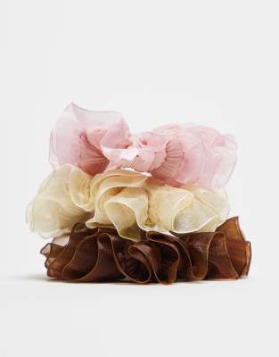 Asos Design Pack Of 3 Mini Scrunchies With Pleated Frill-multi In Multi