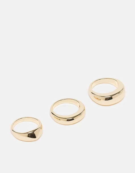 ASOS DESIGN pack of 3 minimal bubble rings in gold tone - view 1