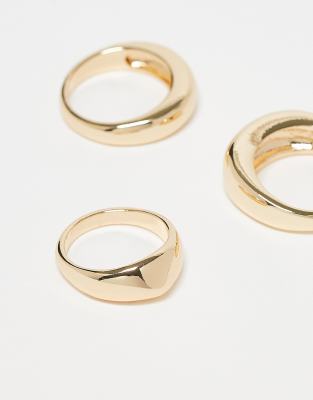 Asos Curve Asos Design Pack Of 3 Minimal Bubble Rings In Gold